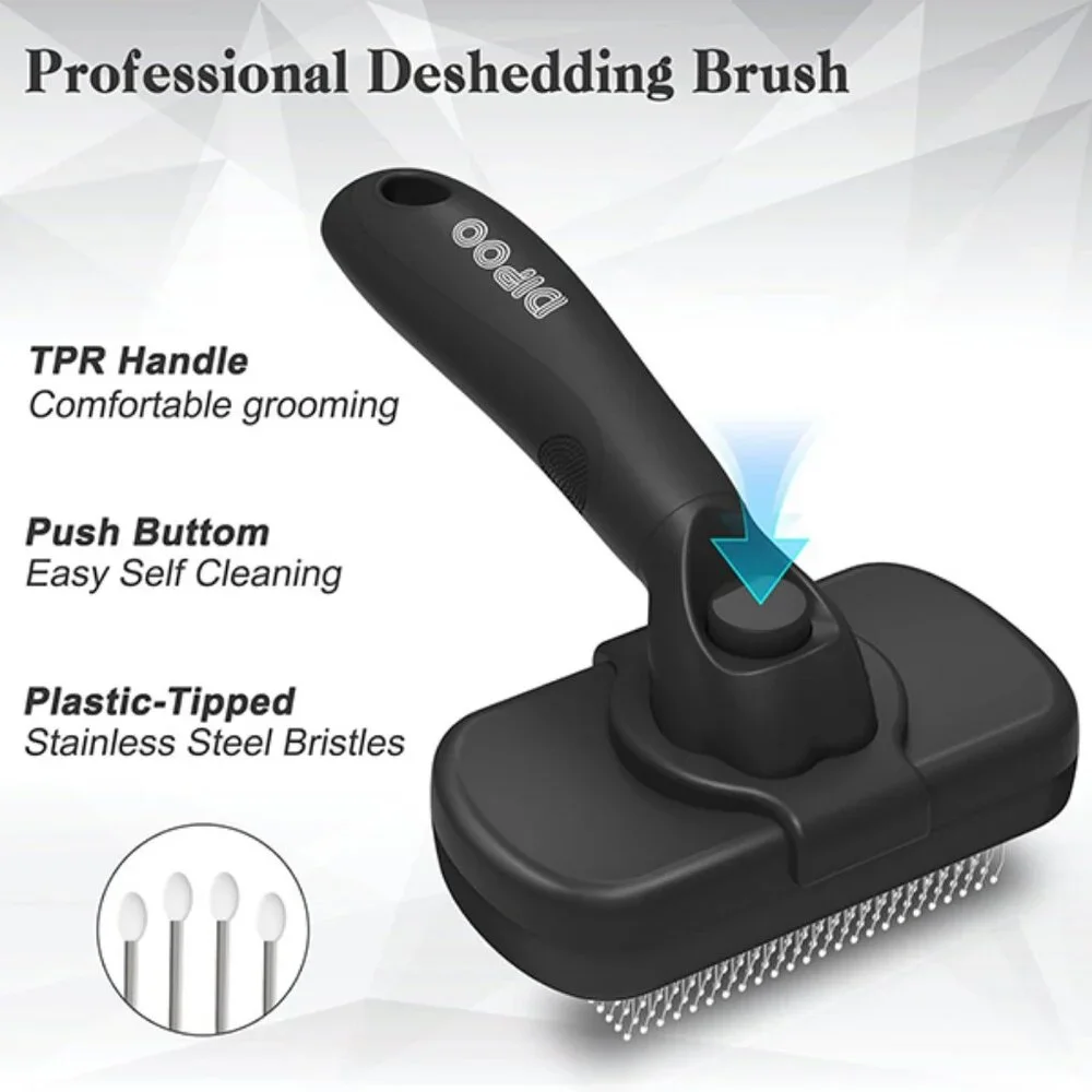 Self Cleaning Pet Brush for Shedding and Grooming Dogs and Cats, Black